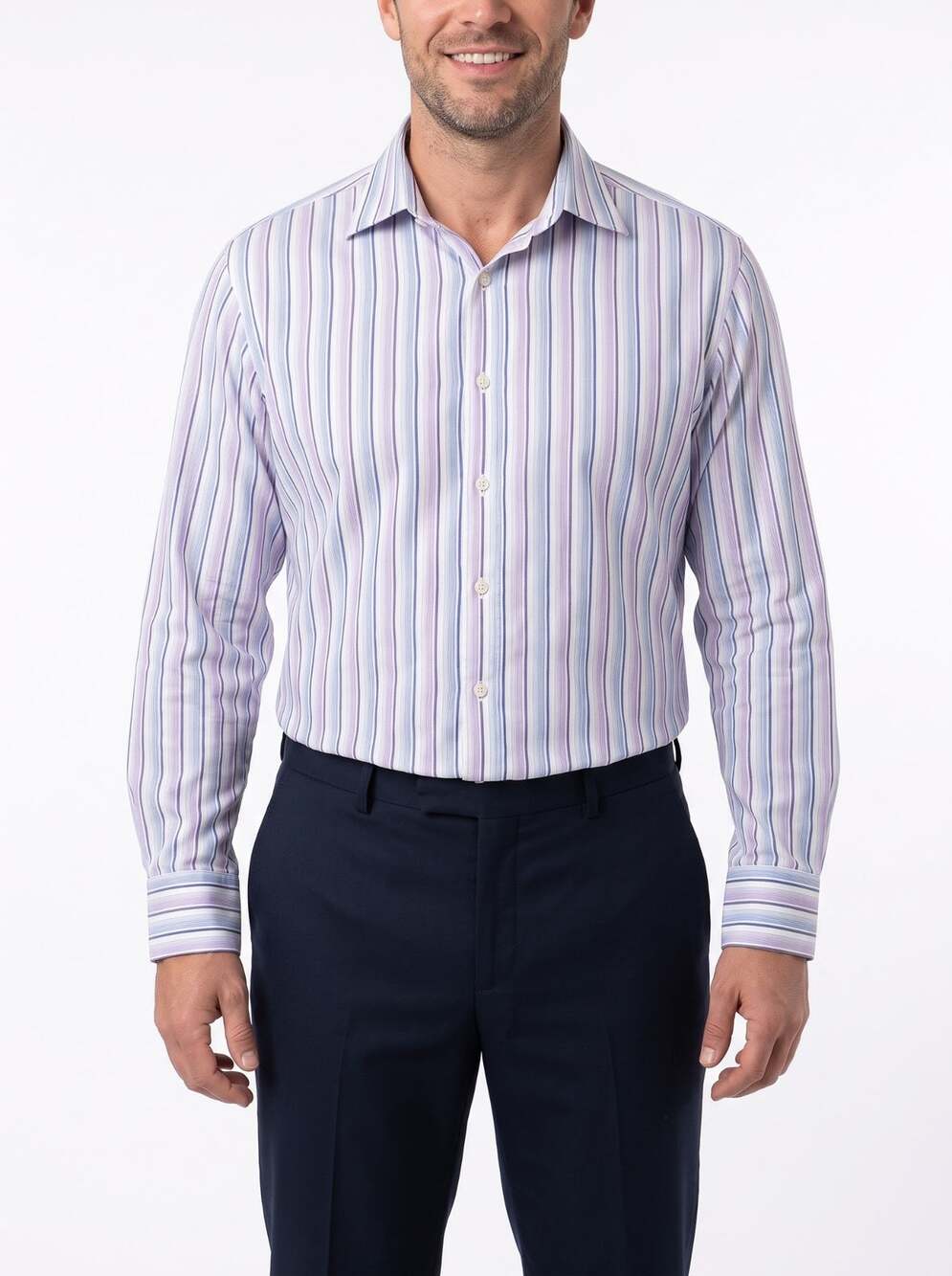 Michael Kors Mens Button Down Shirt Striped Cotton Purple Blue Size L